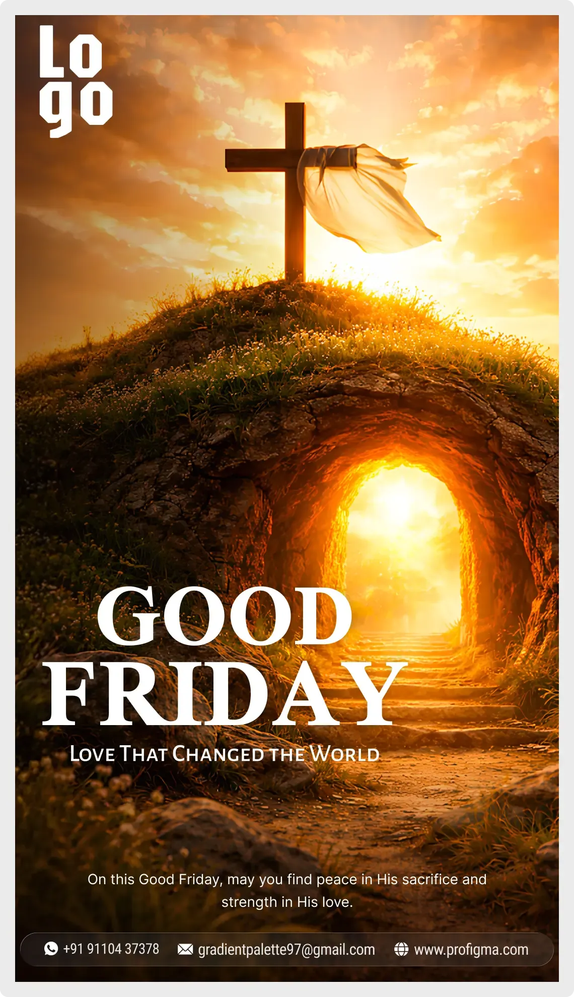 Second Good Friday story template for Figma with a cross above a glowing empty tomb in a tall vertical layout