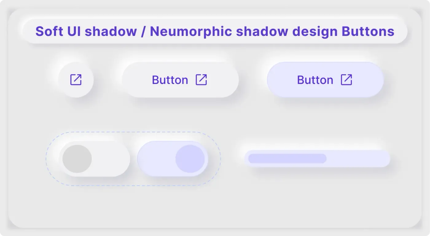 Soft UI button components for Figma with extruded neumorphic shadows and toggle switches
