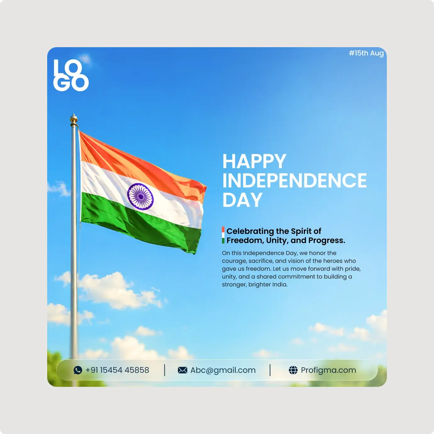 Independence Day social media post template for Figma with patriotic design elements and editable promotional text