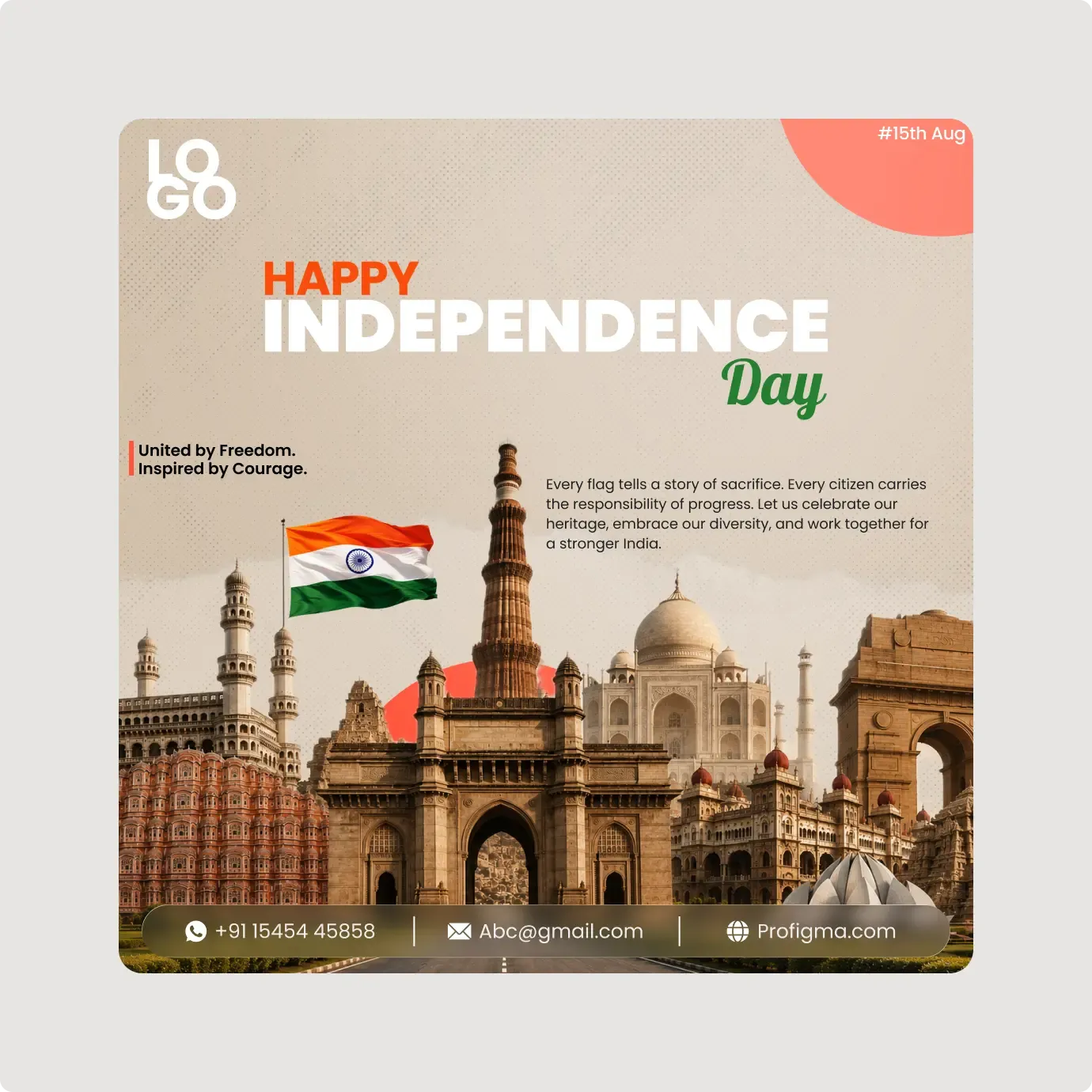 Indian Independence Day social media banner design for Figma with editable vector graphics for August 15 campaigns