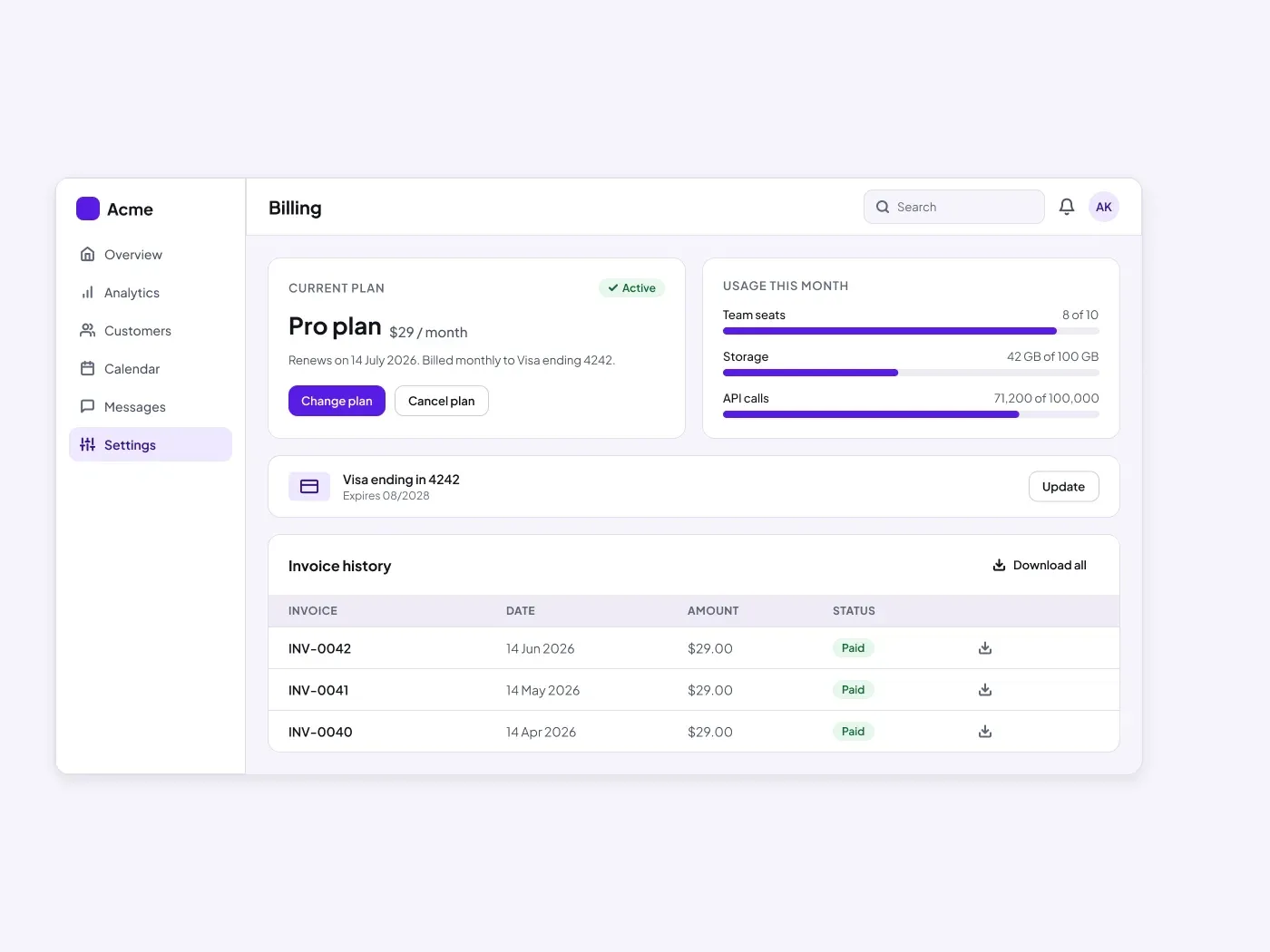 Premium Billing and Plan Page UI for Figma