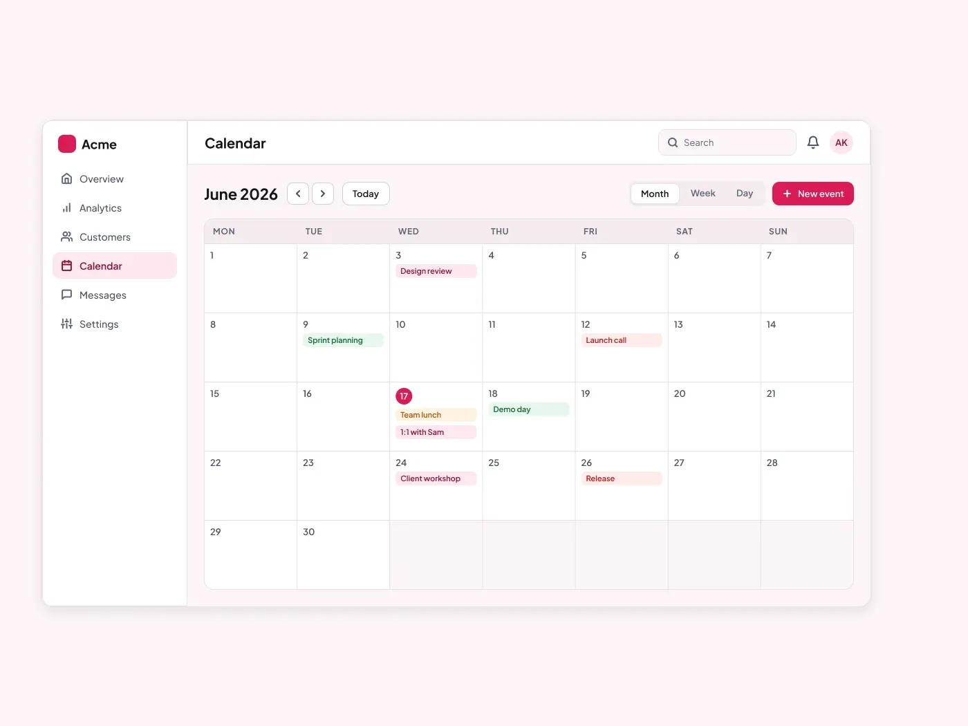 Premium Calendar View UI for Figma