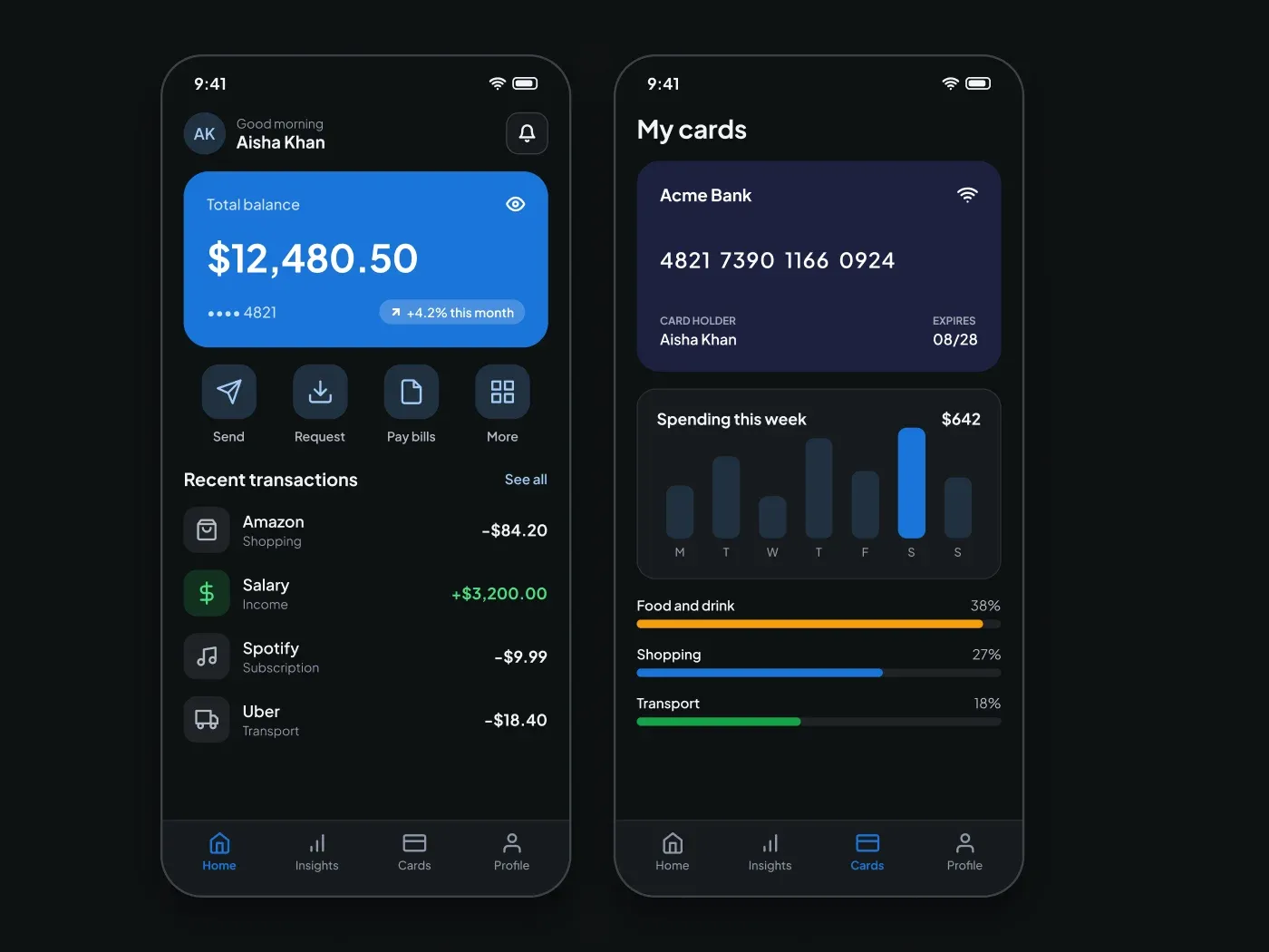 Premium Dark Mobile Banking Home Screen UI for Figma
