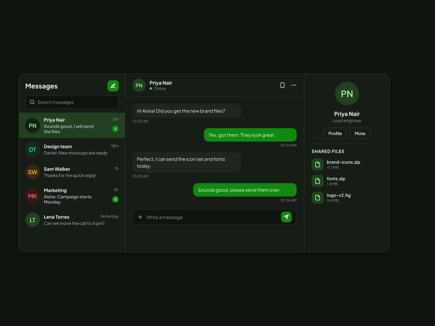 Dark Chat Inbox UI for Figma