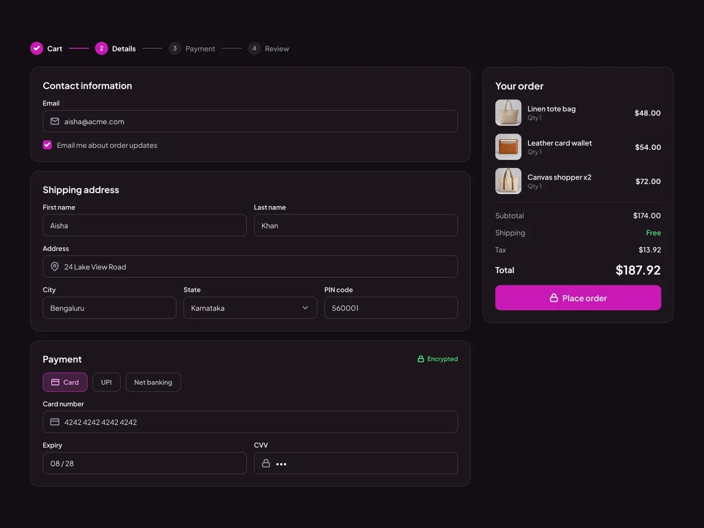 Premium Dark Checkout Page UI for Figma