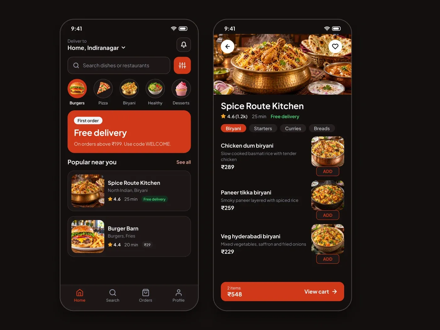Premium Dark Food Delivery App Home Screen UI for Figma