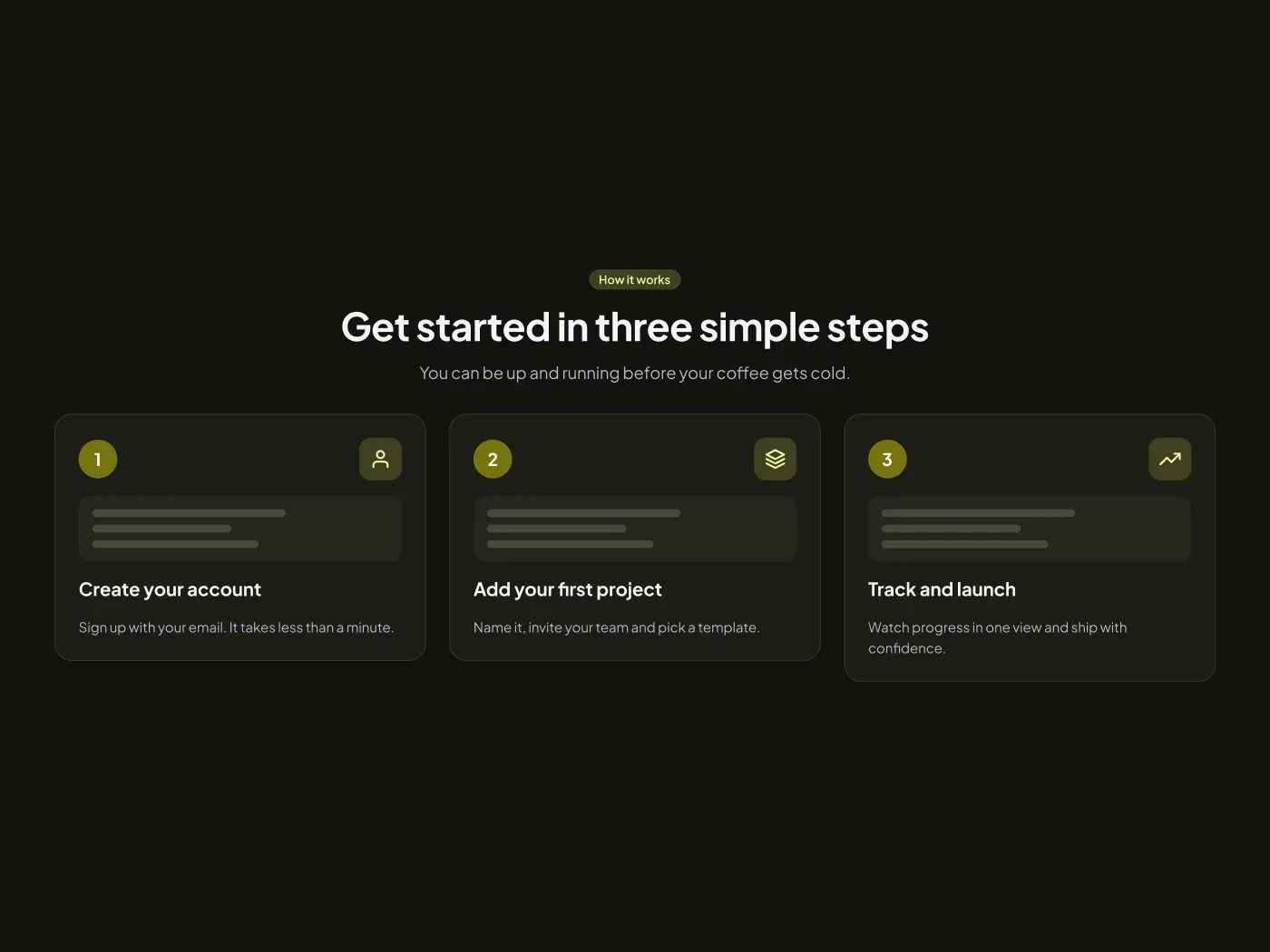 Dark How It Works Steps Section UI for Figma