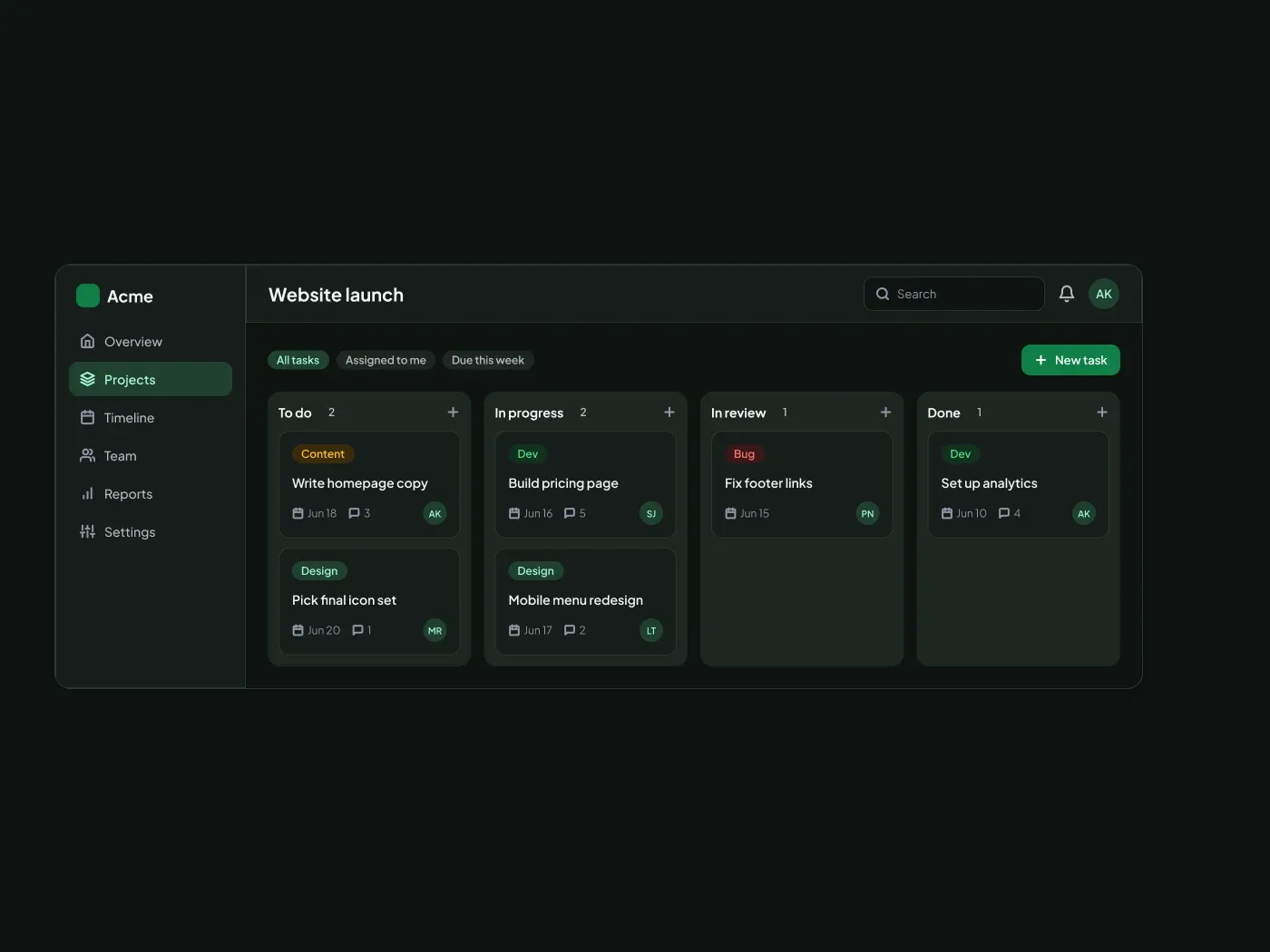 Premium Dark Kanban Board UI for Figma