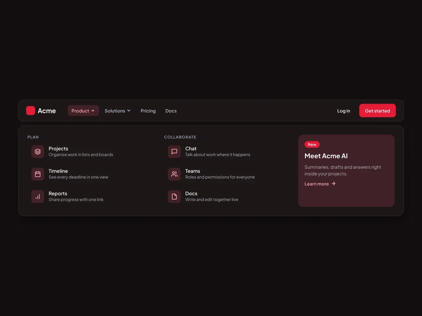 Premium Dark Navbar with Mega Menu UI for Figma