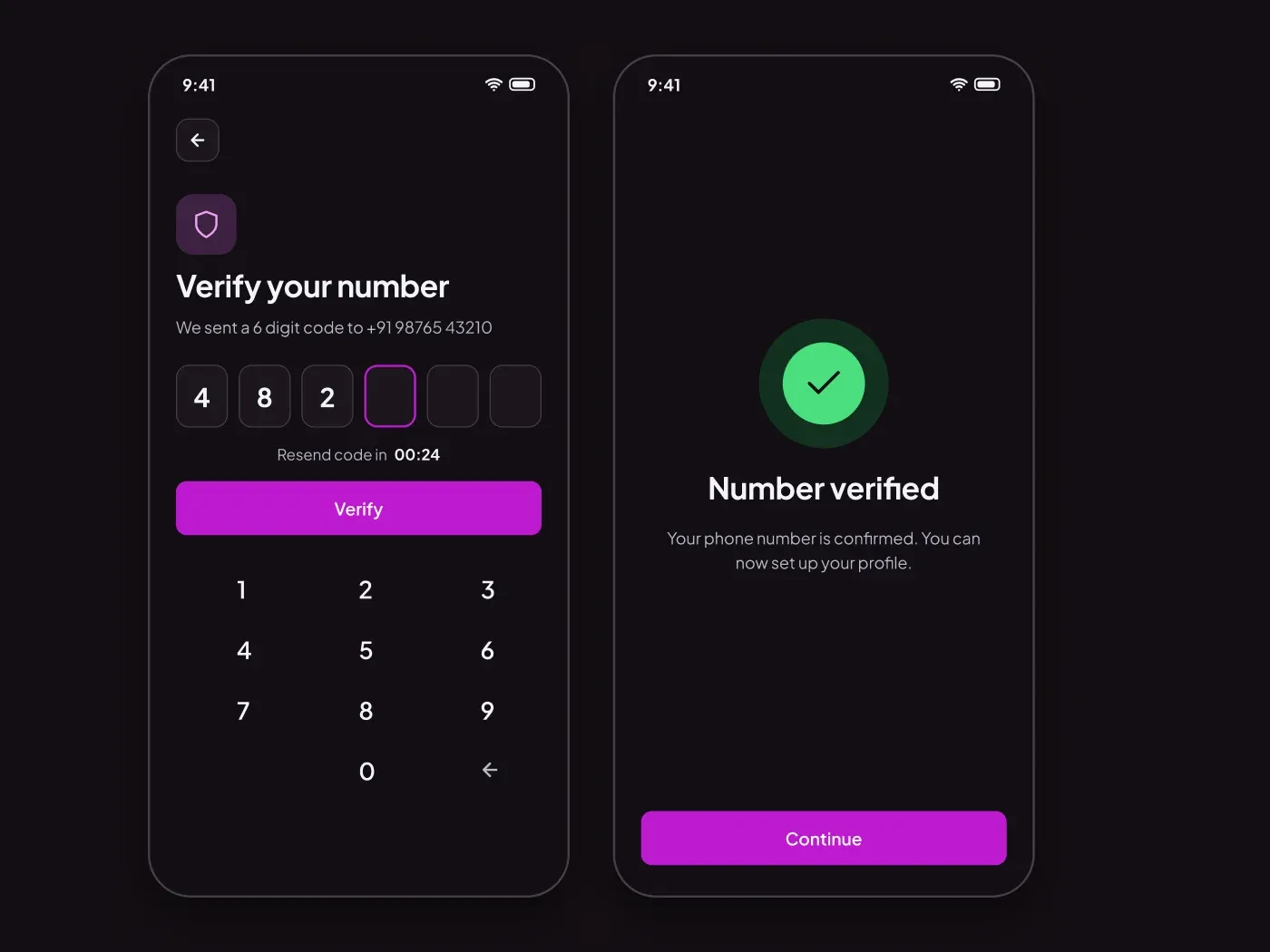 Dark OTP Verification Screens UI for Figma