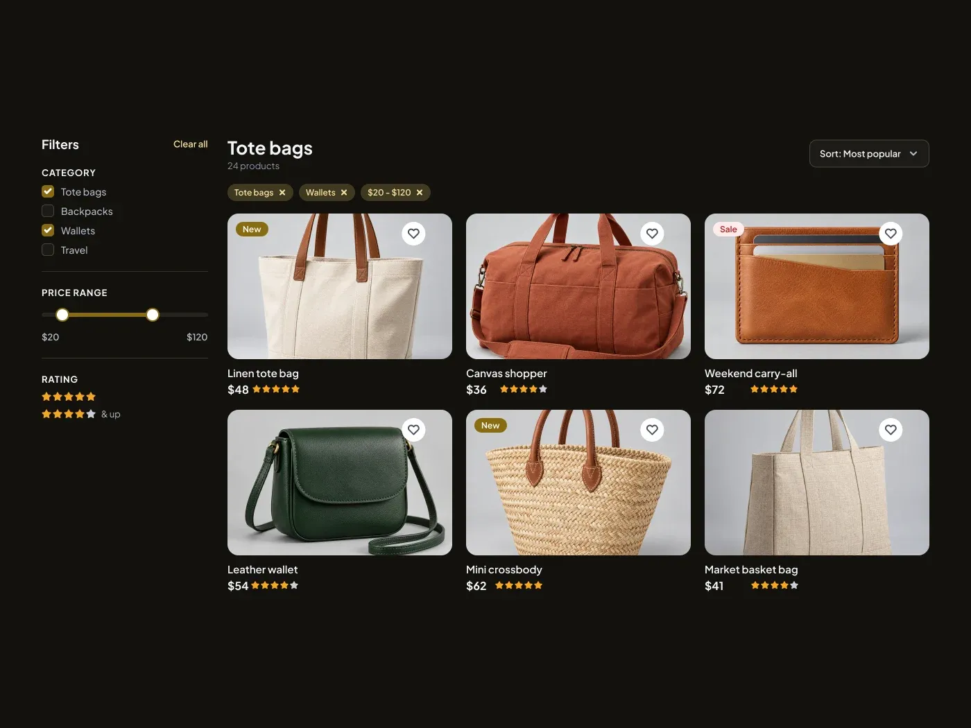 Premium Dark Product List with Filters UI for Figma