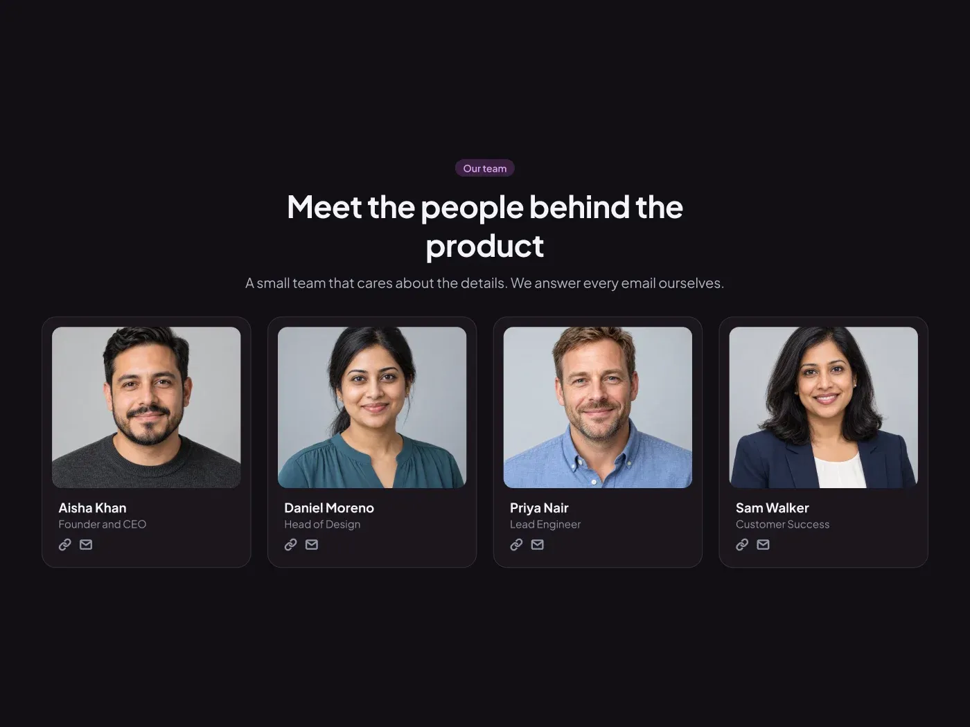 Dark Team Section UI for Figma
