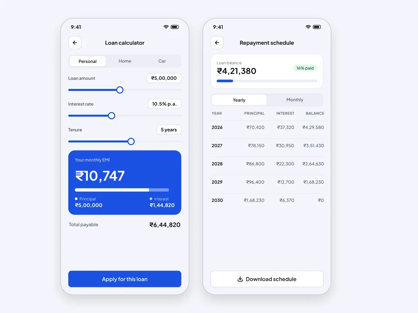 Premium Loan EMI Calculator Screens UI for Figma