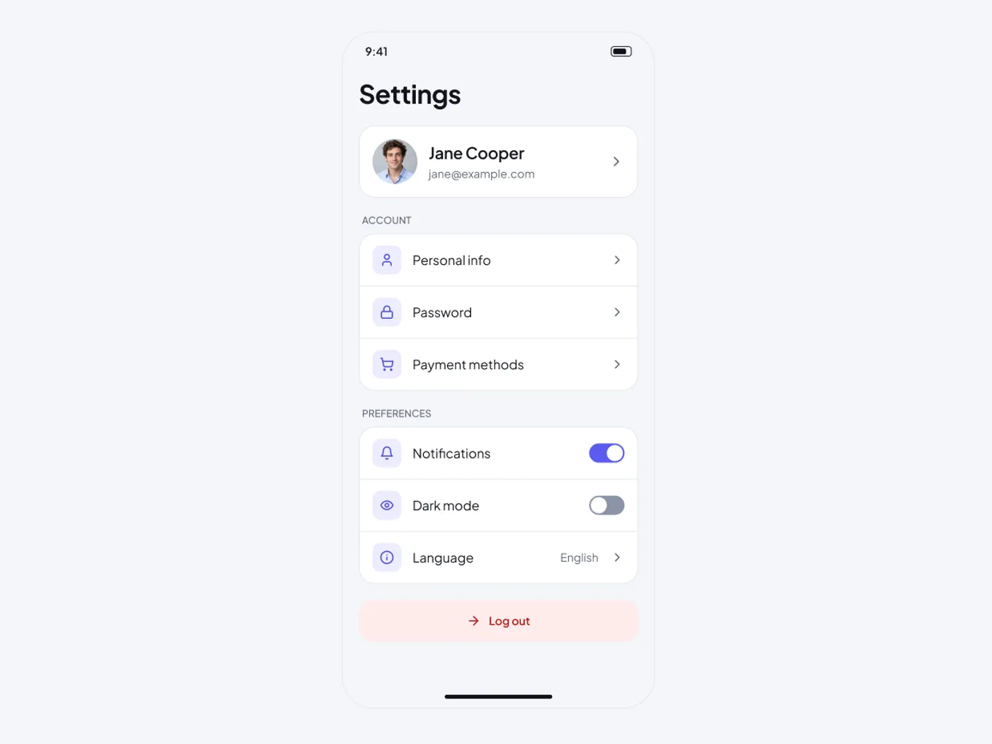 Mobile Settings Screen UI for Figma