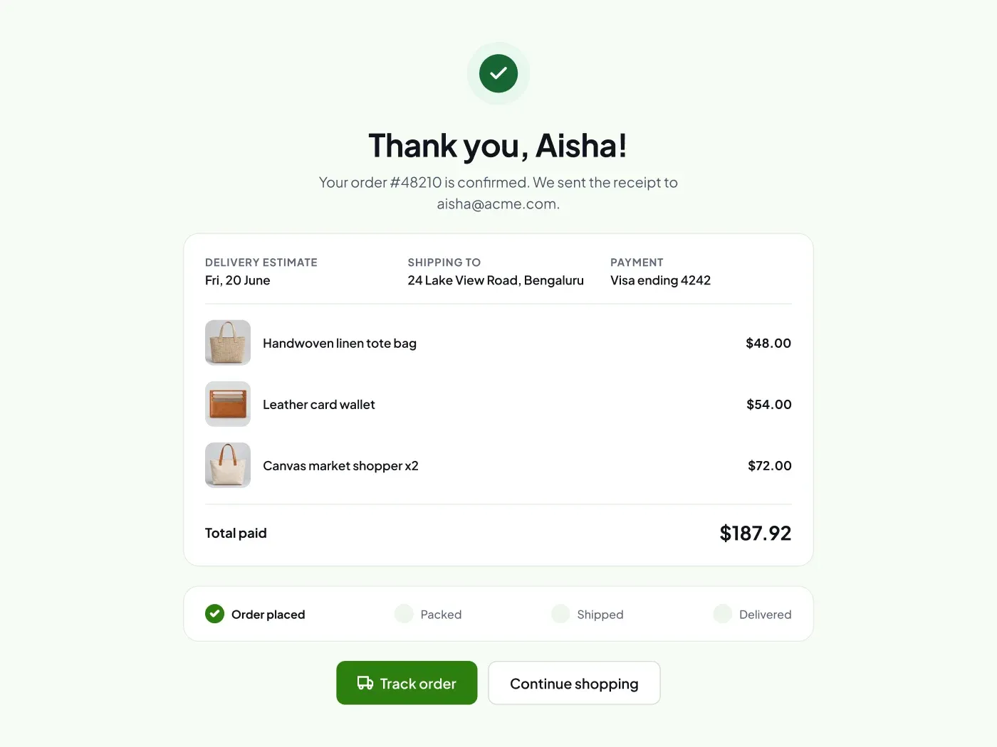 Order Confirmation Page UI for Figma
