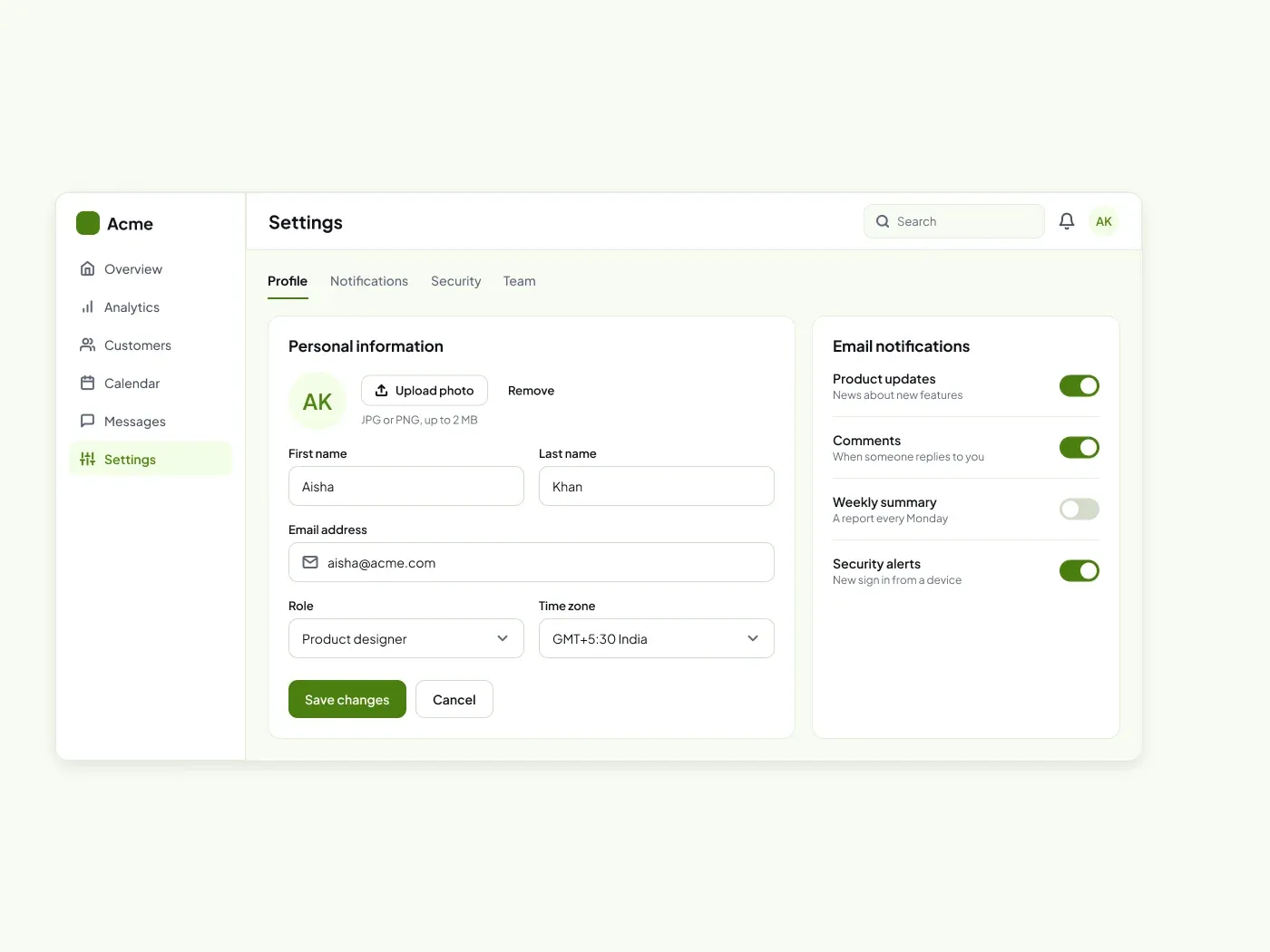 Settings Page UI for Figma
