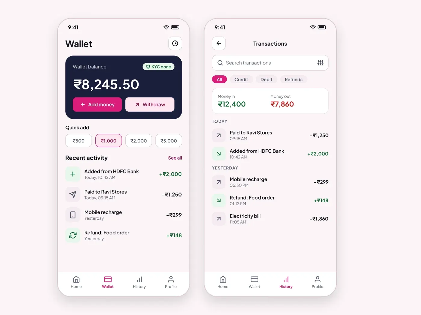 Premium Wallet and Transaction Screens UI for Figma