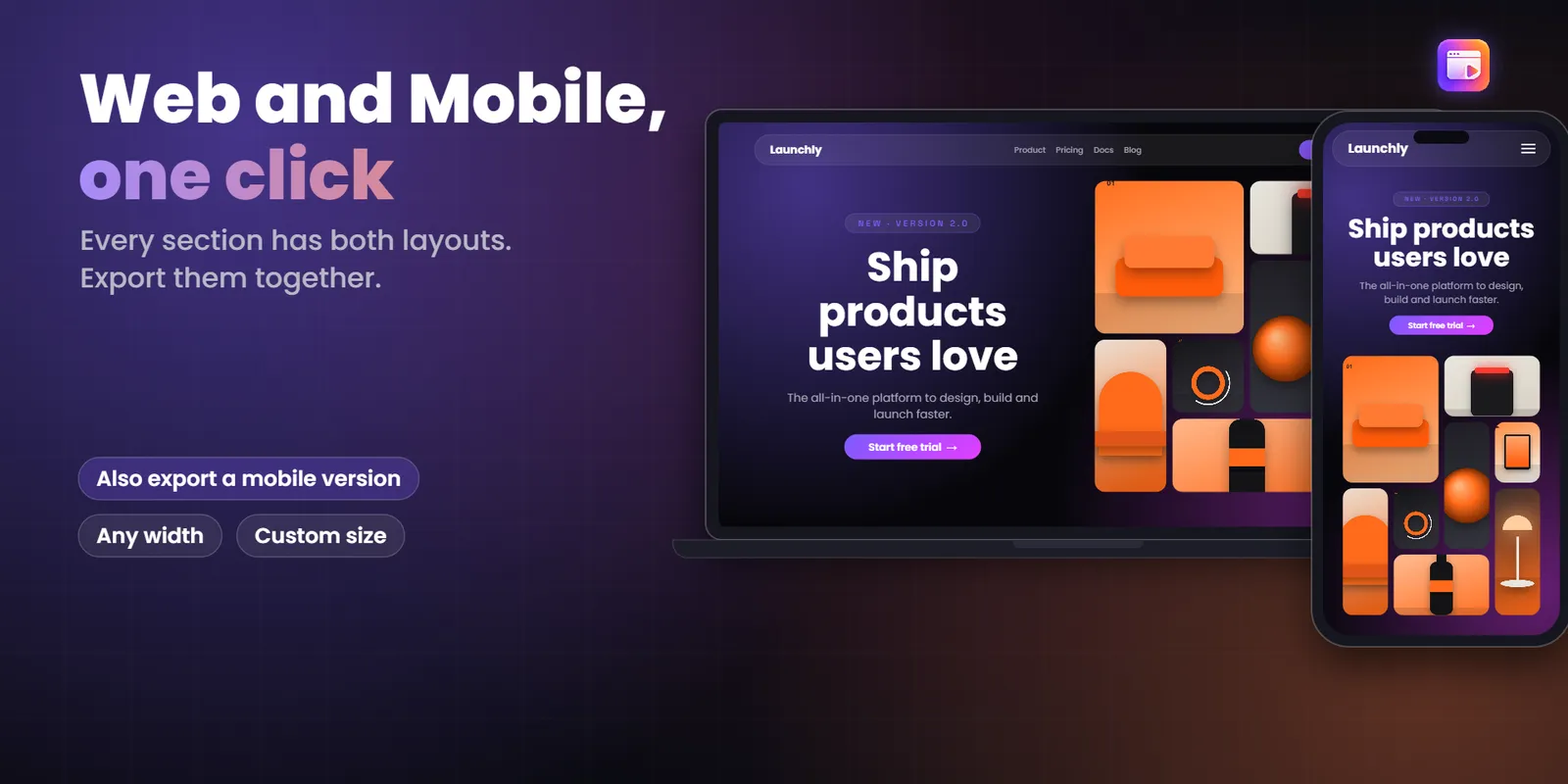The same animated section exported for web and mobile in one go