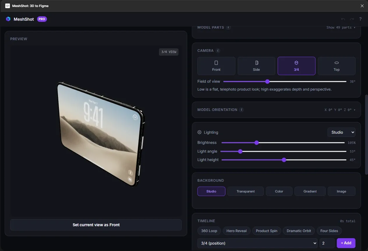 3D tablet model shown from a 3/4 camera angle with studio lighting in MeshShot