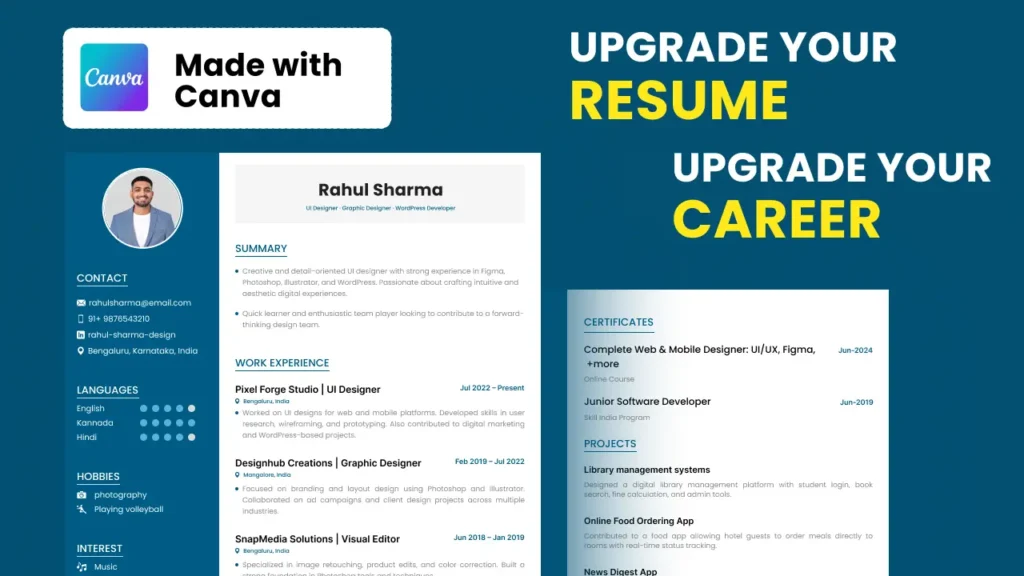 Canva resume template that is easy to edit
