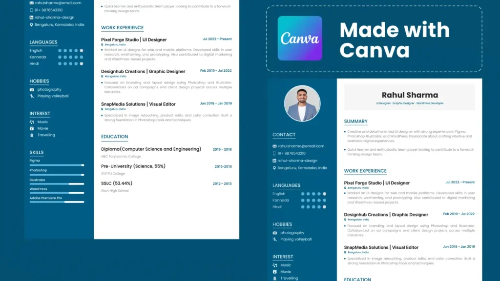 Canva resume template in professional format