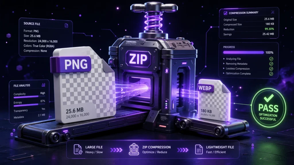 Online Image Compressor tool shrinking a large PNG file