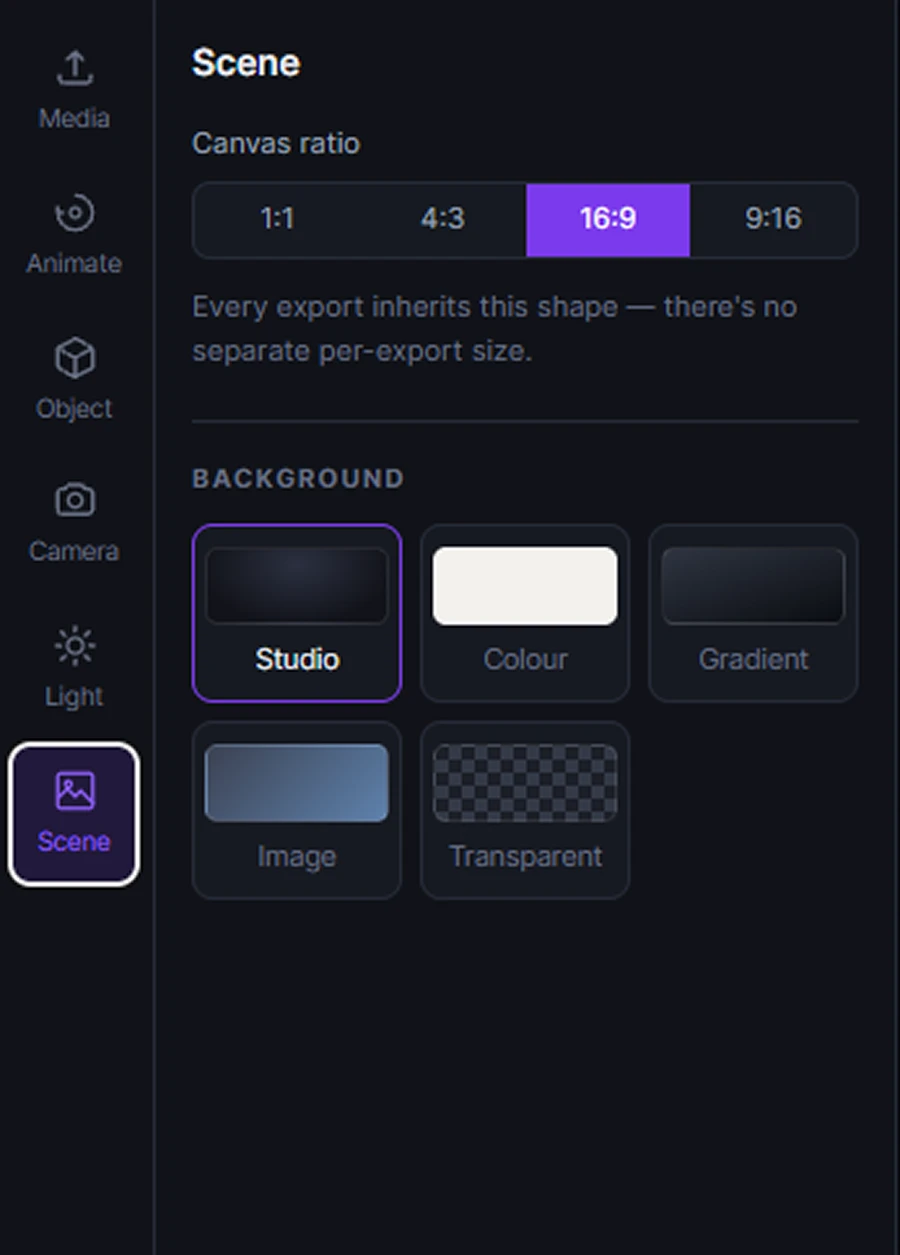 MeshShot 3D product animation background and canvas controls