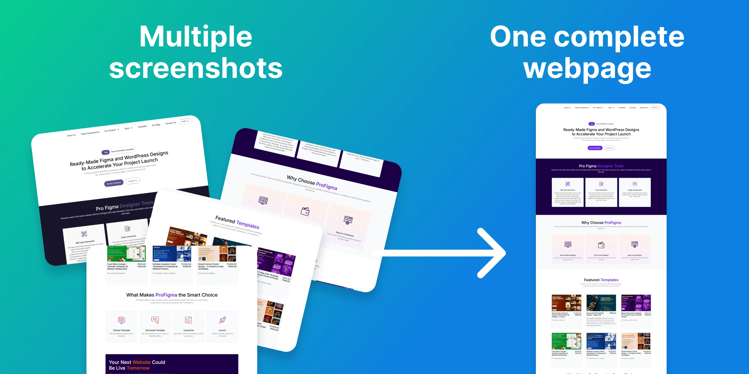 How to take a full page screenshot in Chrome: several separate screenshots compared with one complete webpage capture